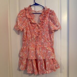 LoveShackFancy - Pink Floral Ruffle Dress.  Size XXL.  Lined.  Cotton.